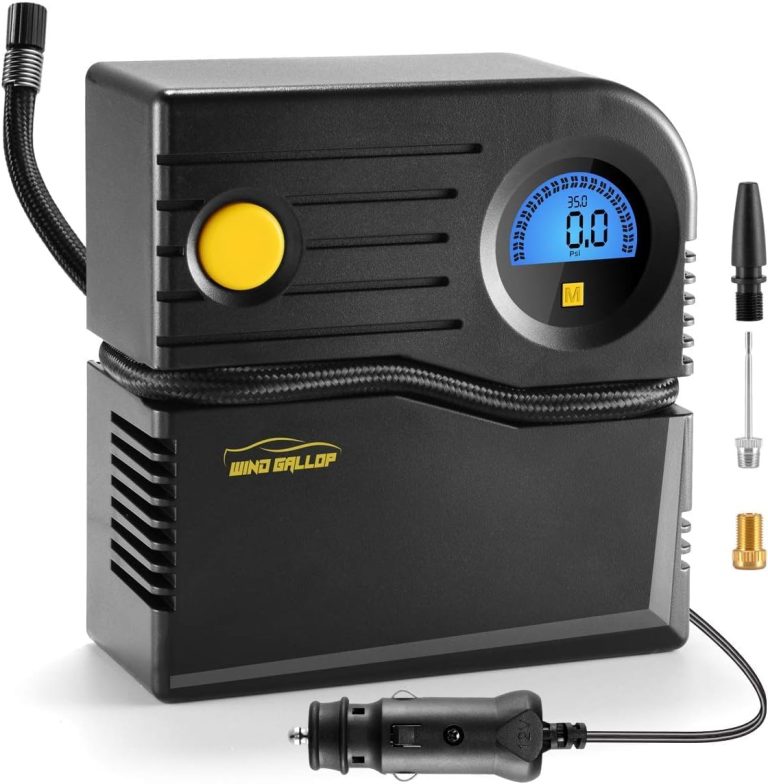 WindGallop Gonfleur pneus Voiture 12V Mini Compresseur Voiture Compresseur à Air Portatif Pompe de pneu de Voiture Allume Cigare Electrique Pompe A Velo avec Manomètre et Adaptateurs de Valve